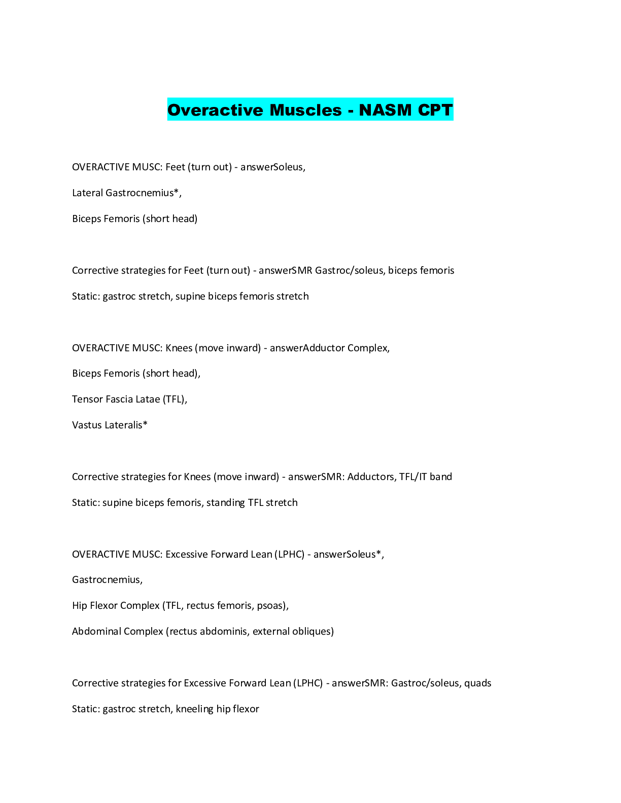 Preview image of Overactive Muscles - NASM CPT document